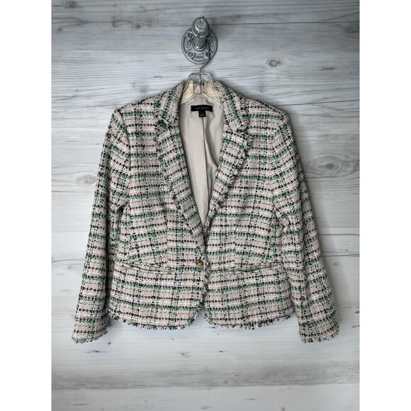Ann Taylor Jackets & Blazers - Ann Taylor Jacket Womens 4 Cream Green Tweed Boucle Blazer Fringe Lined Cropped